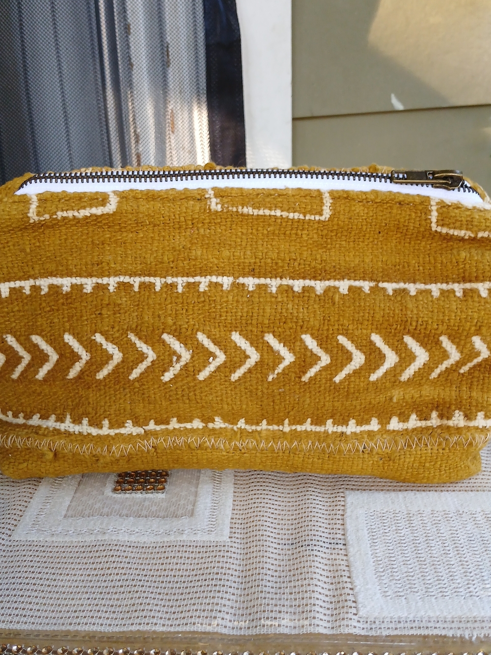 Jenna Bee Mustard Geometric Cosmetic Bag Hand Made
